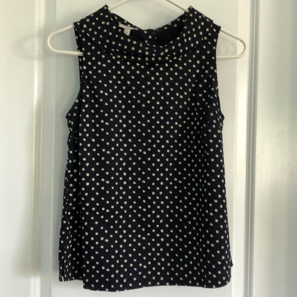 Talbots petites collared navy polka dot Top size P - Picture 2 of 5